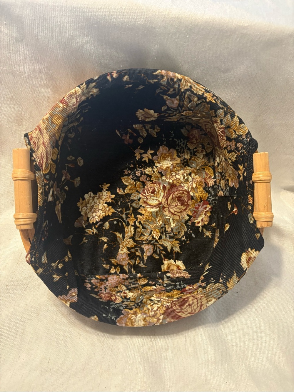 Vintage Tasket Renaissance floral tapestry line basket